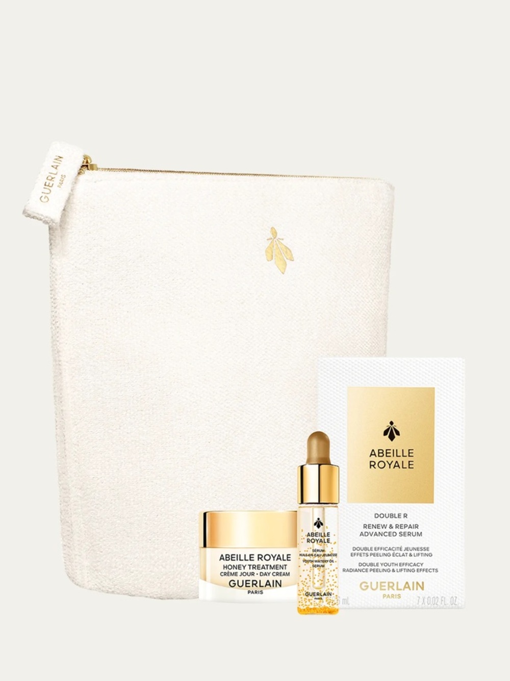 Guerlain Abeille Royale 4 pc Luxury Skincare Set w Logo cosmetic pouch New GWP